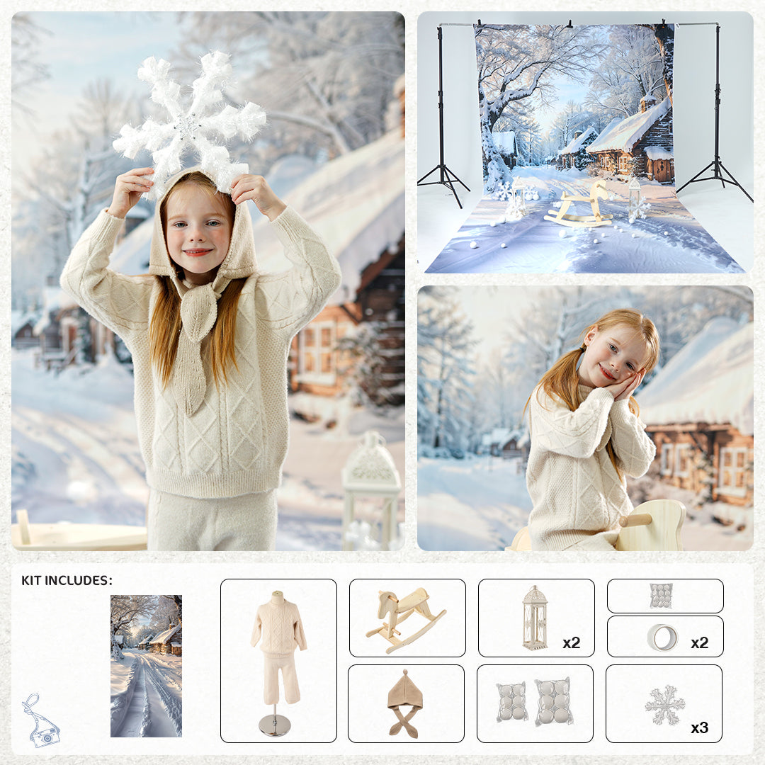 Kate Hiver Neige Maison Extérieur Kit Photo - Kate Backdrop FR