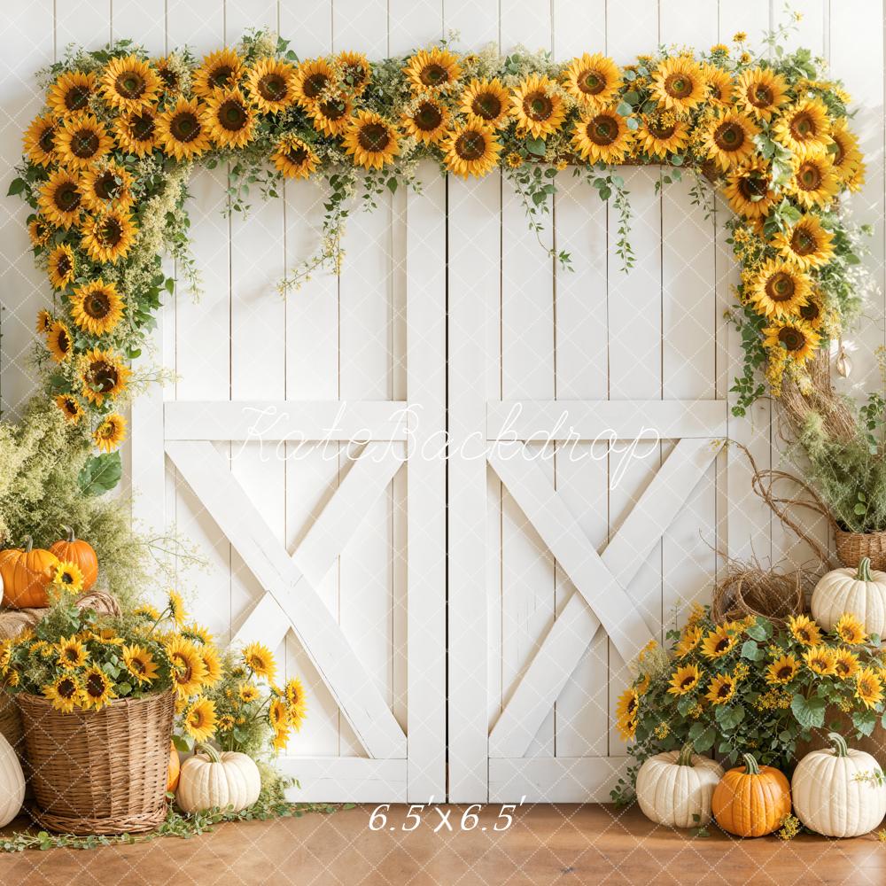 Kate Automne Tournesols Citrouilles Porte Toile de fond conçue par Emetselch