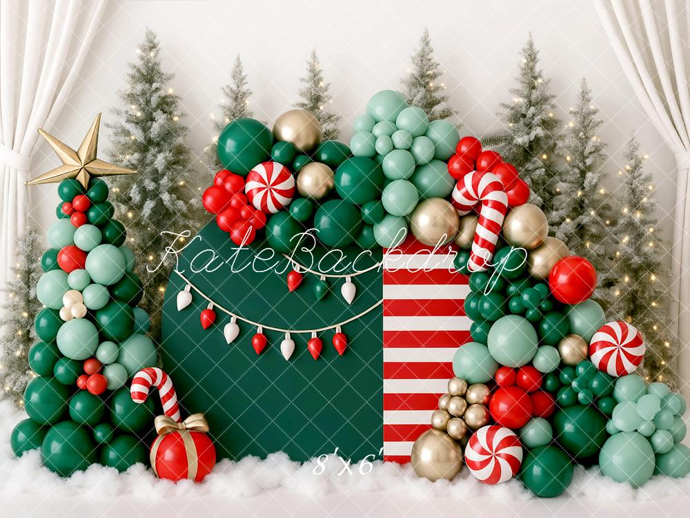 Kate Noël Ballons Sapin Rayures Toile de fond conçue par Mini MakeBelieve - Kate Backdrop FR