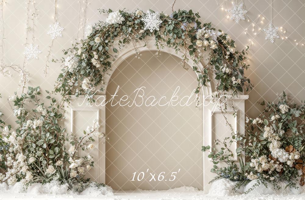 Kate Hiver Neige Arche Fleurs Toile de fond en Laine conçue par Emetselch