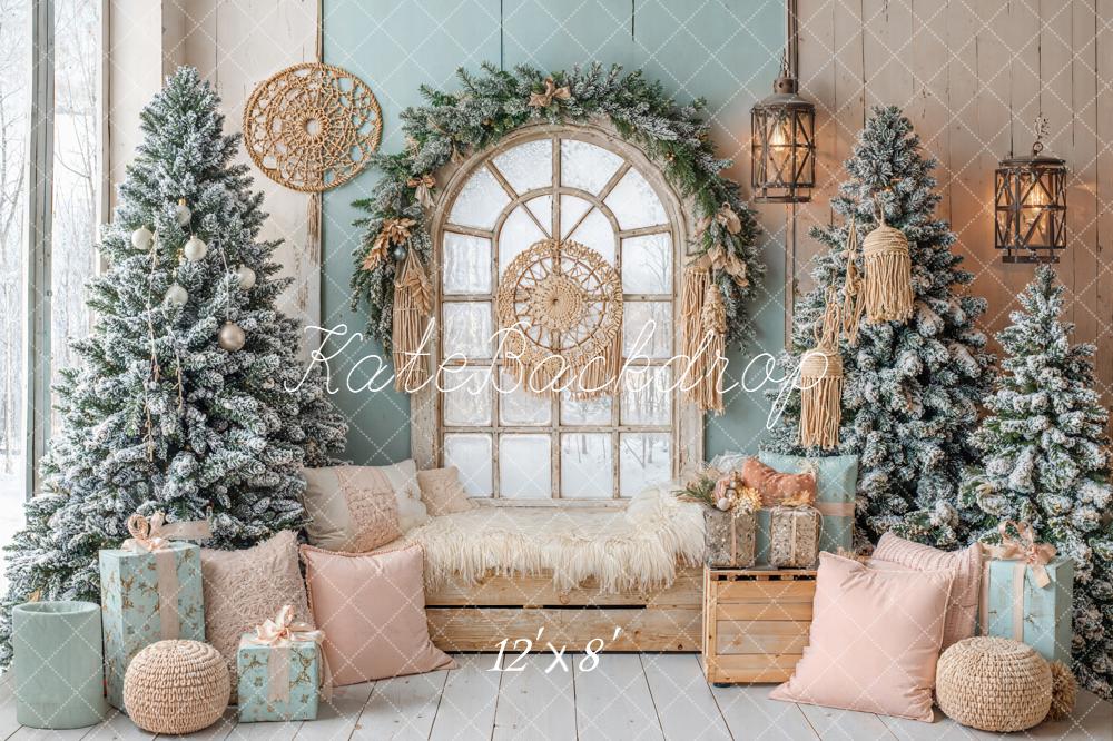 Kate Noël Sapins Fenêtre Oreillers Cadeaux Toile de fond conçue par Emetselch