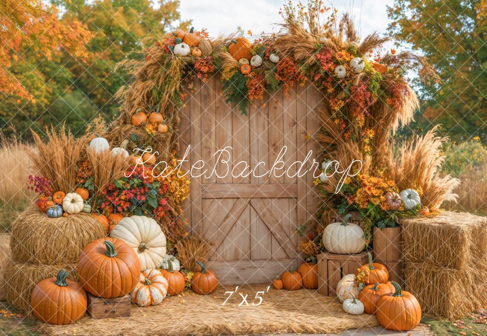 Kate Automne Citrouilles Fleurs Foin Toile de fond conçue par Emetselch - Kate Backdrop FR