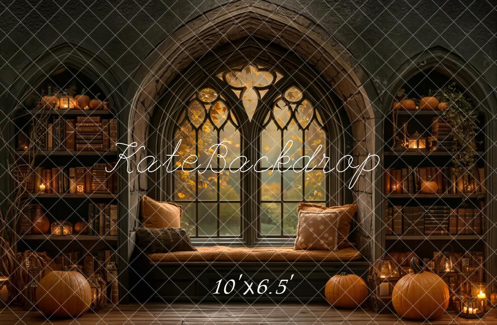 Kate Automne Citrouilles Livres Fenêtre Toile de fond en Laine conçue par Emetselch - Kate Backdrop FR