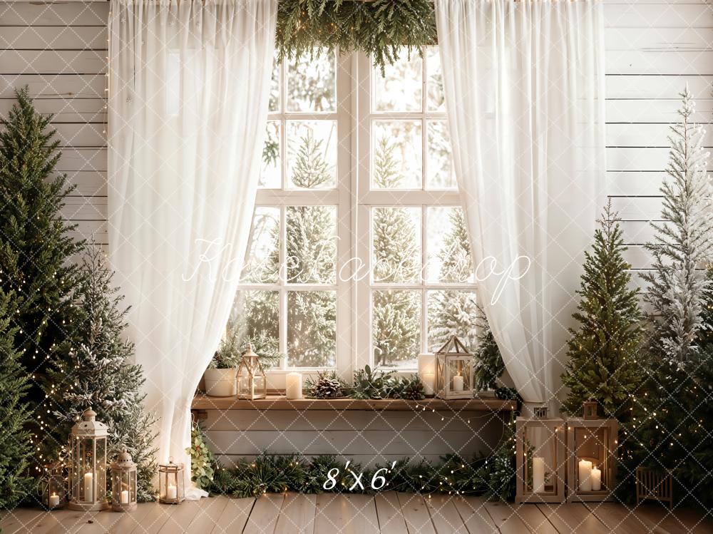 Kate Hiver Fenêtre Arbres Lanternes Toile de fond conçue par Emetselch