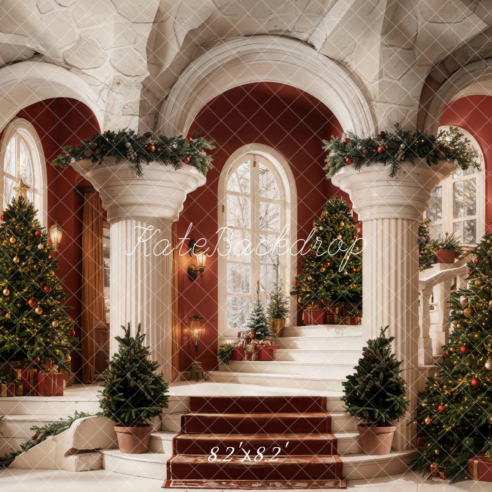 Kate Sapins de Noël Escalier Colonnes Toile de fond conçue par Emetselch - Kate Backdrop FR