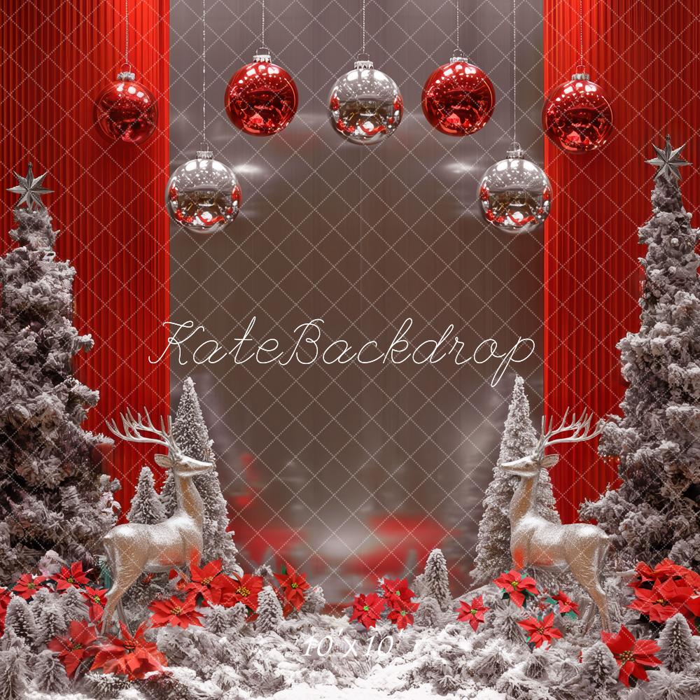 Kate Noël Sapins Neige Rennes Boules Toile de fond conçue par Mini MakeBelieve - Kate Backdrop FR
