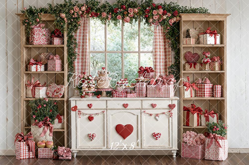 Kate Saint Valentin Cadeaux Fleurs Fenêtre Toile de fond conçue par Emetselch - Kate Backdrop FR