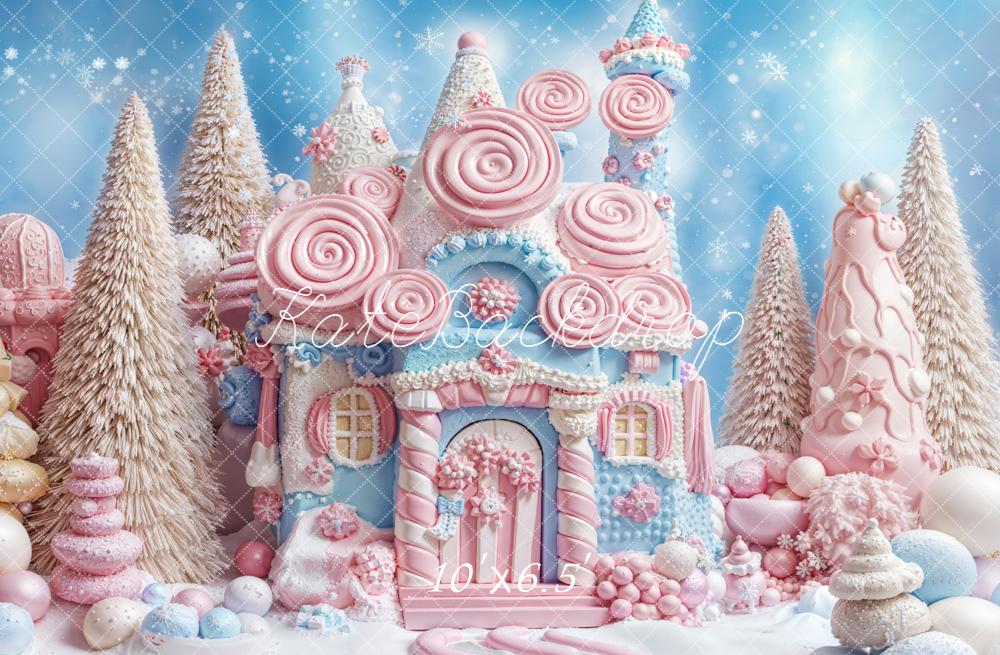 Kate Noël Maison Bonbons Neige Toile de fond en Laine conçue par Emetselch