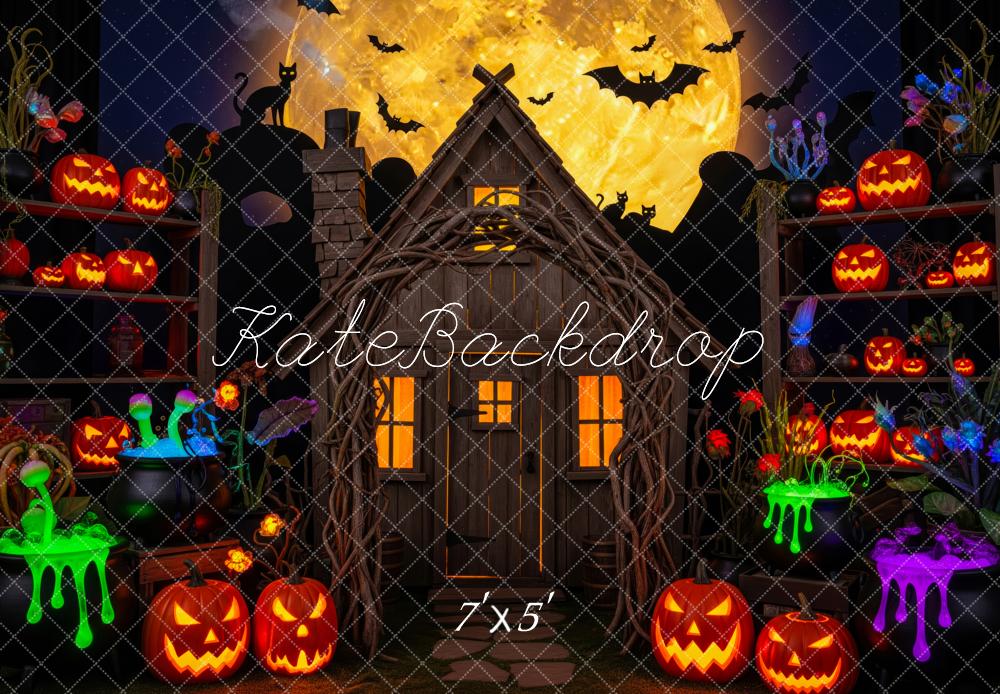 Kate Halloween Maison Citrouilles Lune Toile de fond conçue par Patty Roberts