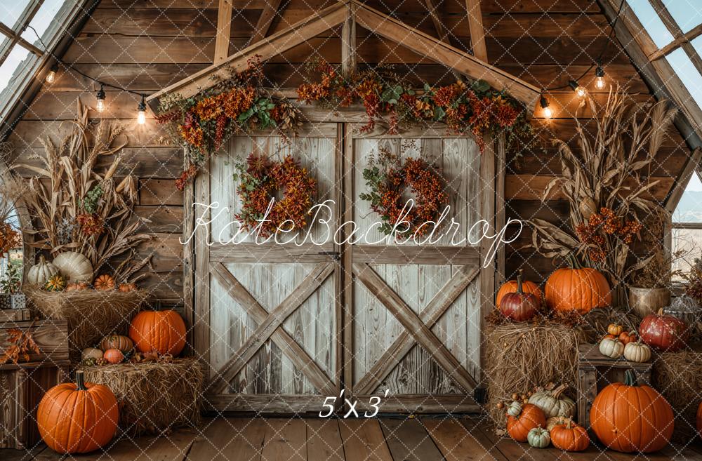 Kate Automne Citrouilles Foin Grange Toile de fond conçue par Emetselch