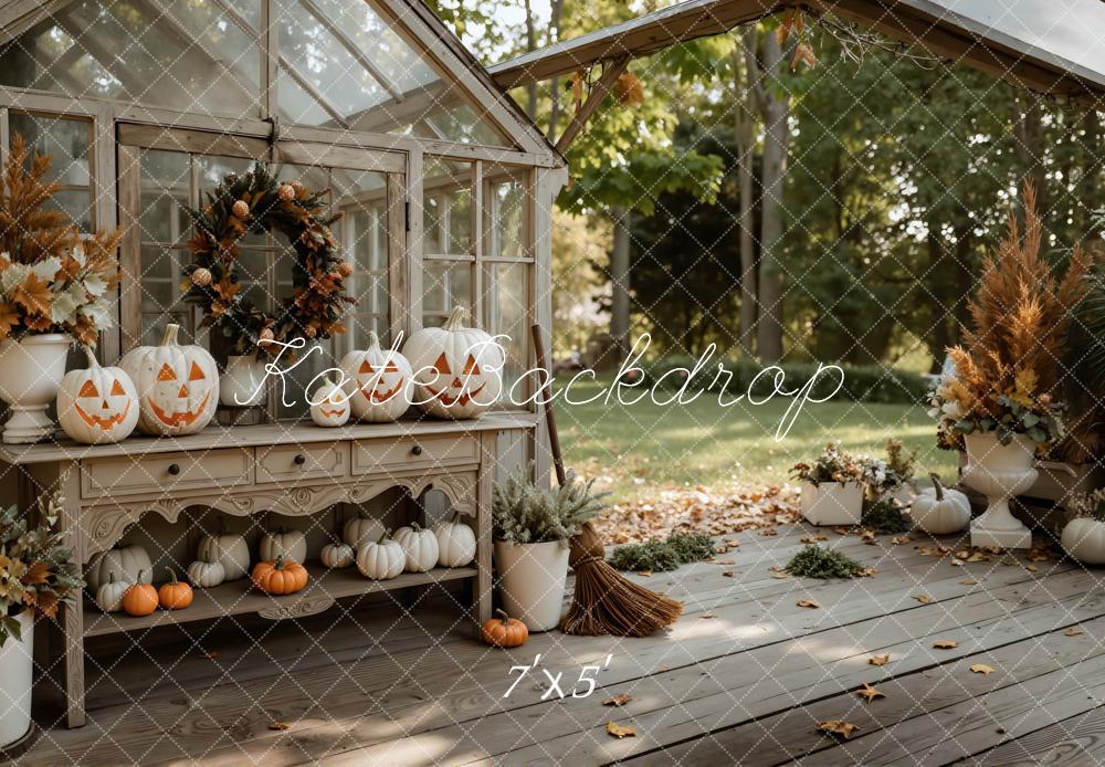 Kate Halloween Citrouilles Serre Automne Toile de fond conçue par Mini MakeBelieve