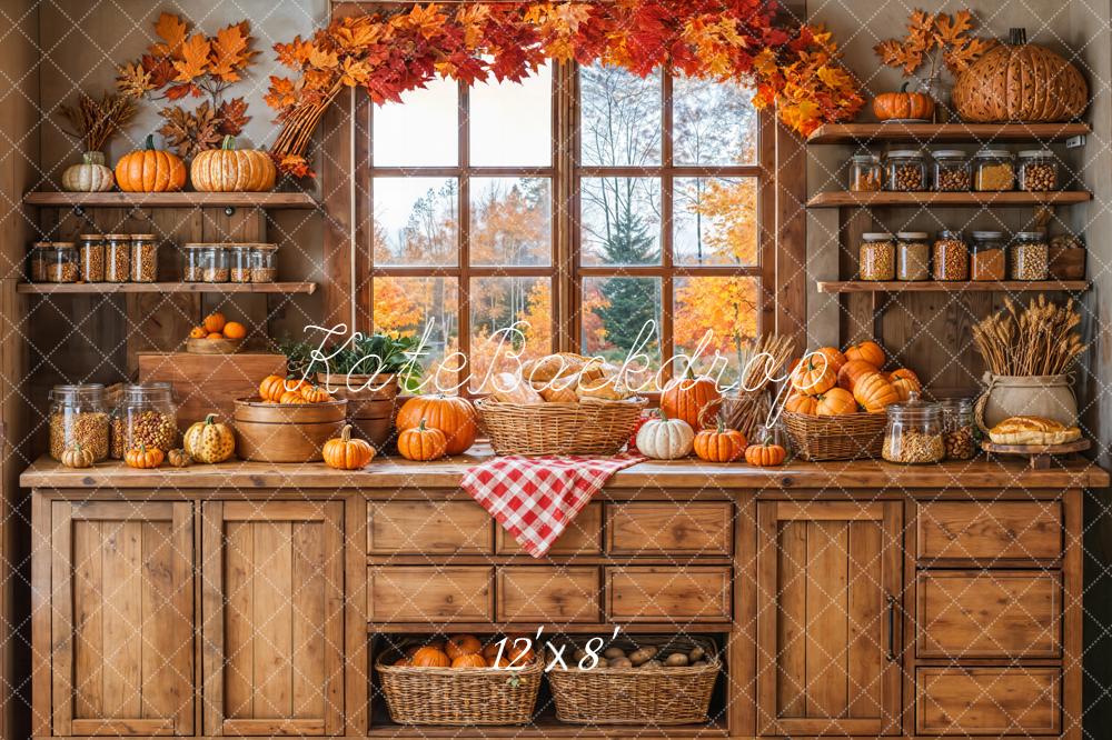 Kate Automne Citrouilles Cuisine Bois Toile de fond conçue par Emetselch