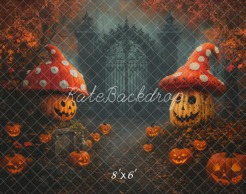 Kate Halloween Citrouilles Champignons Toile de fond en Laine conçue par Emetselch