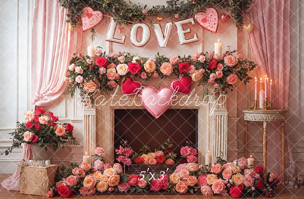 Kate Saint Valentin Cheminée Fleurs Cœurs Toile de fond conçue par Emetselch