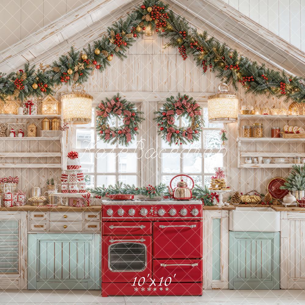 Kate Noël Cuisine Blanc Guirlandes Toile de fond conçue par Emetselch - Kate Backdrop FR