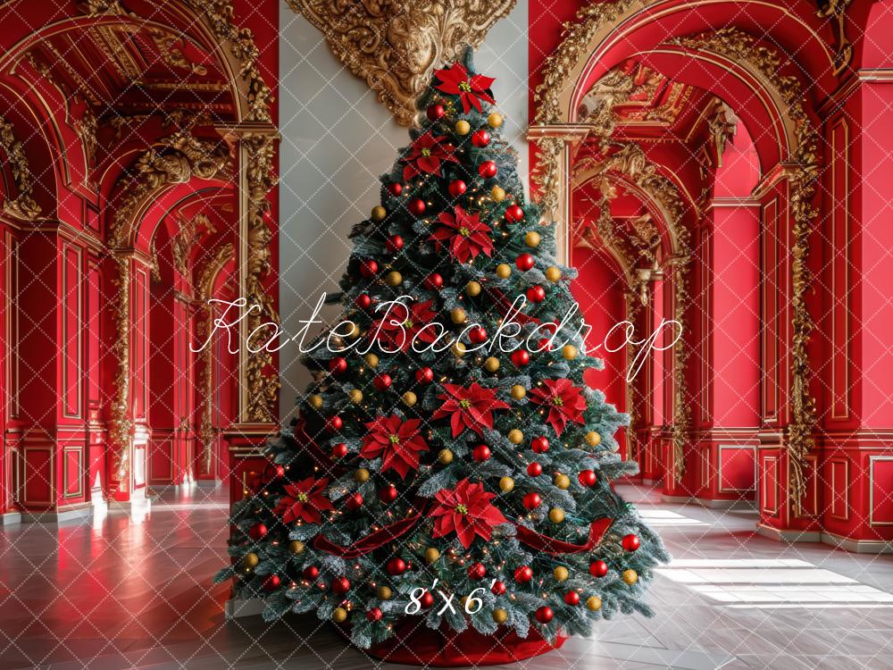 Kate Noël Sapin Palais Doré Rouge Toile de fond conçue par Mini MakeBelieve - Kate Backdrop FR