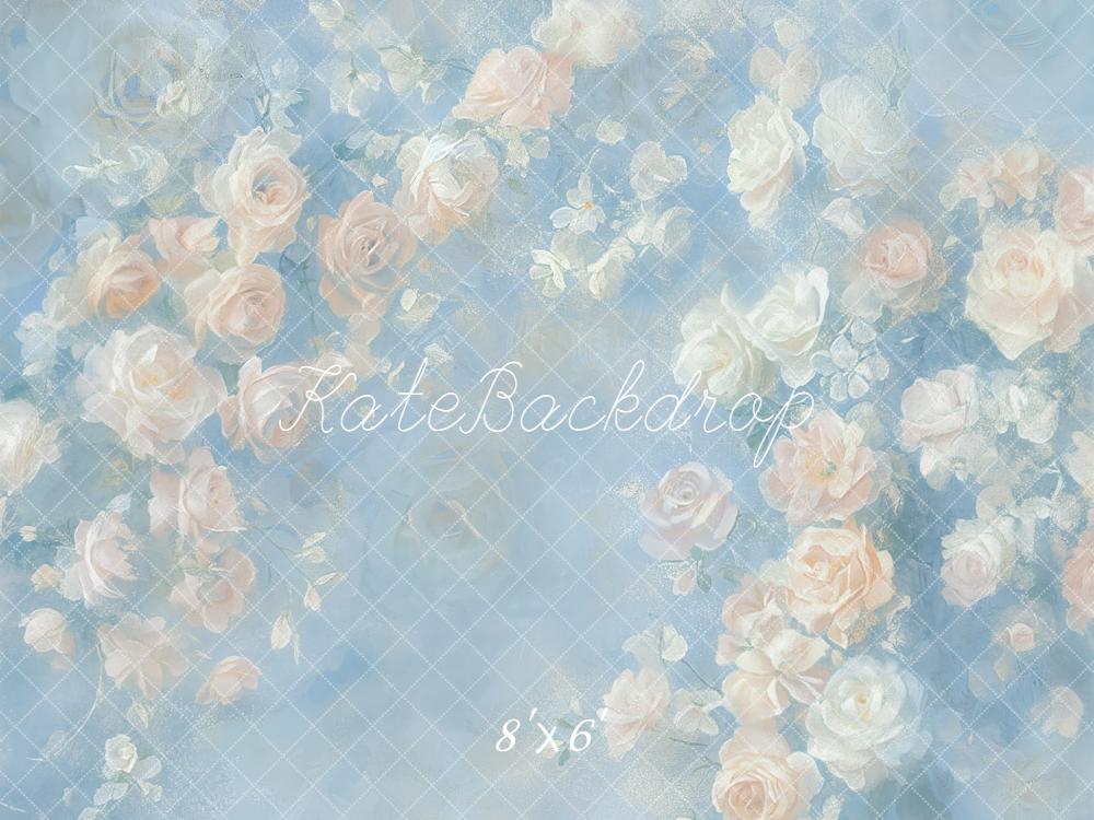 Kate Fleurs Roses Bleu Pastel Toile de fond conçue par GQ