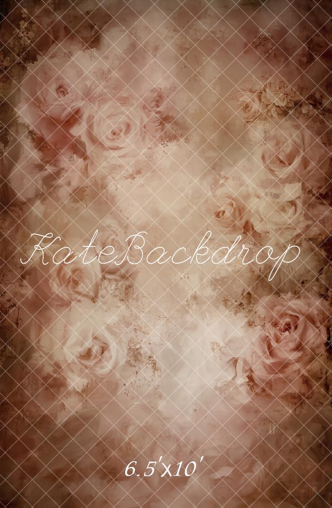 Kate Fleurs Roses Vintage Beige Toile de fond en Laine conçue par Emetselch - Kate Backdrop FR