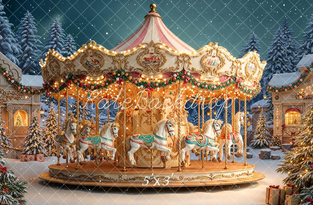 Kate Noël Carrousel Hiver Lumière Toile de fond conçue par Emetselch - Kate Backdrop FR