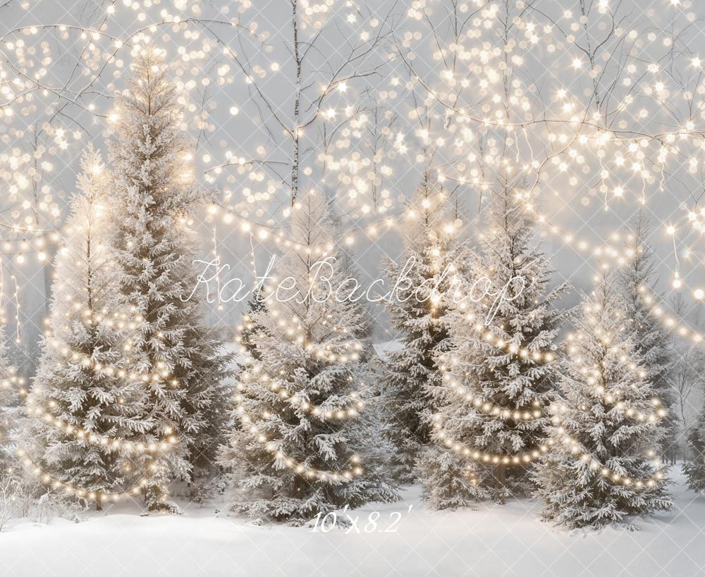 Kate Hiver Sapins Guirlandes Lumineuses Toile de fond conçue par Emetselch - Kate Backdrop FR