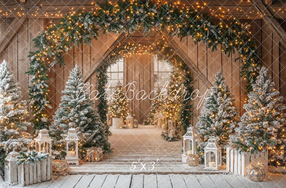 Kate Noël Arche Sapins Lanternes Bois Toile de fond conçue par Emetselch - Kate Backdrop FR