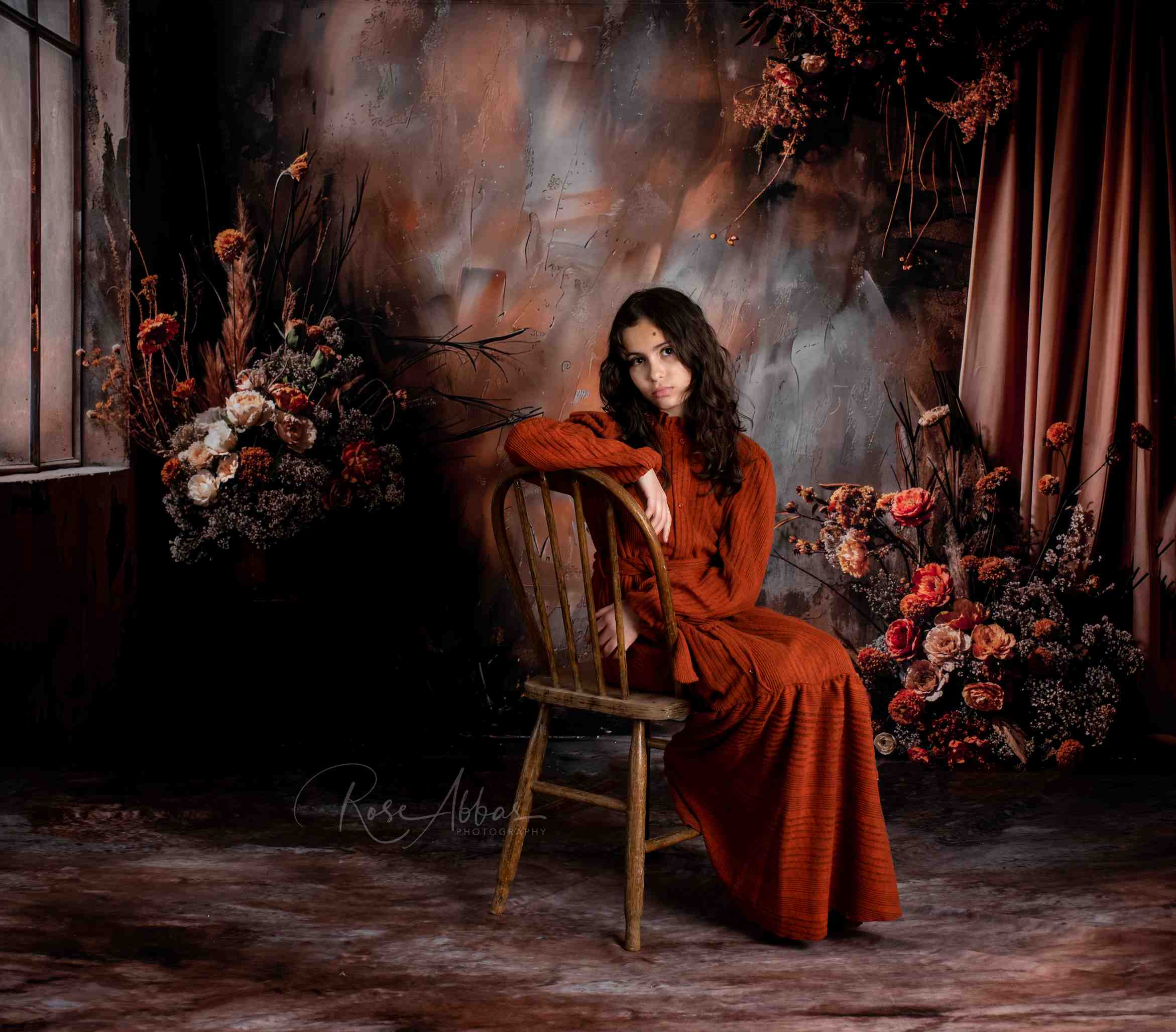 Kate Bohème Abstrait Fleur séchée Rideau Toile de fond+Abstrait Marron Dégradé Texture Sol Toile de fond - Kate Backdrop FR