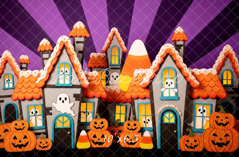 Kate Halloween Maisons Fantômes Citrouilles Toile de fond conçue par Patty Roberts