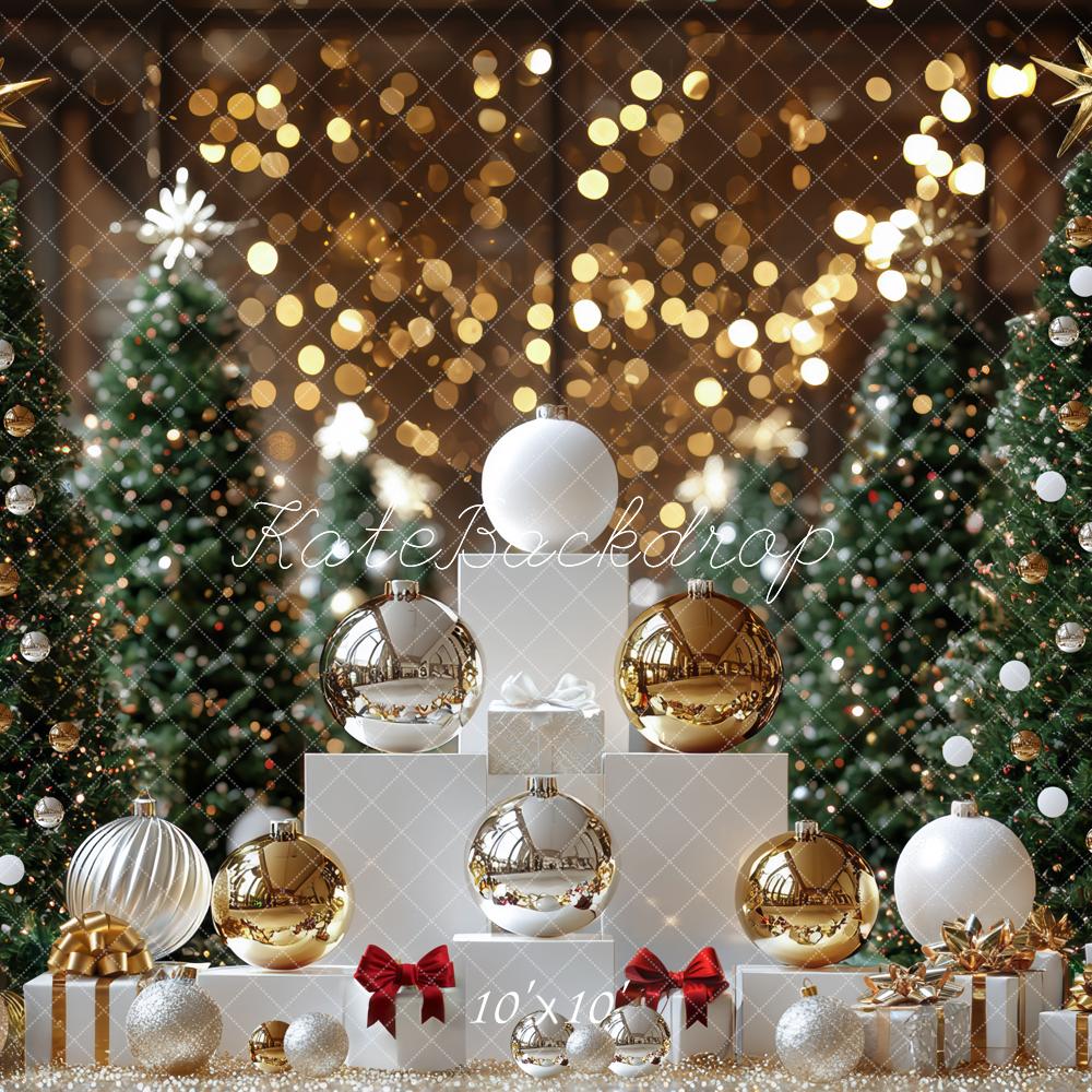 Kate Sapins de Noël Boules Bokeh Cadeaux Toile de fond conçue par Mini MakeBelieve - Kate Backdrop FR