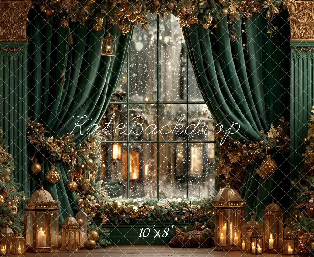 Kate Noël Fenêtre Sapins Bougies Toile de fond en Laine conçue par Emetselch - Kate Backdrop FR