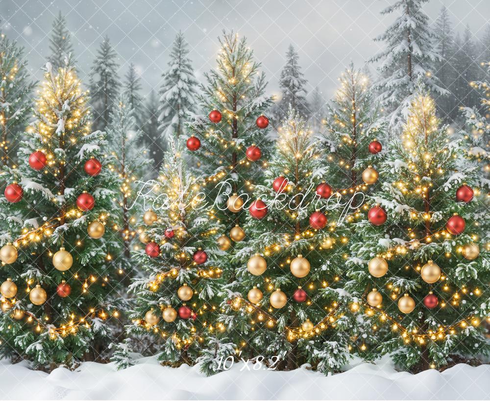 Kate Noël Sapins Neige Illuminés Toile de fond conçue par Emetselch - Kate Backdrop FR