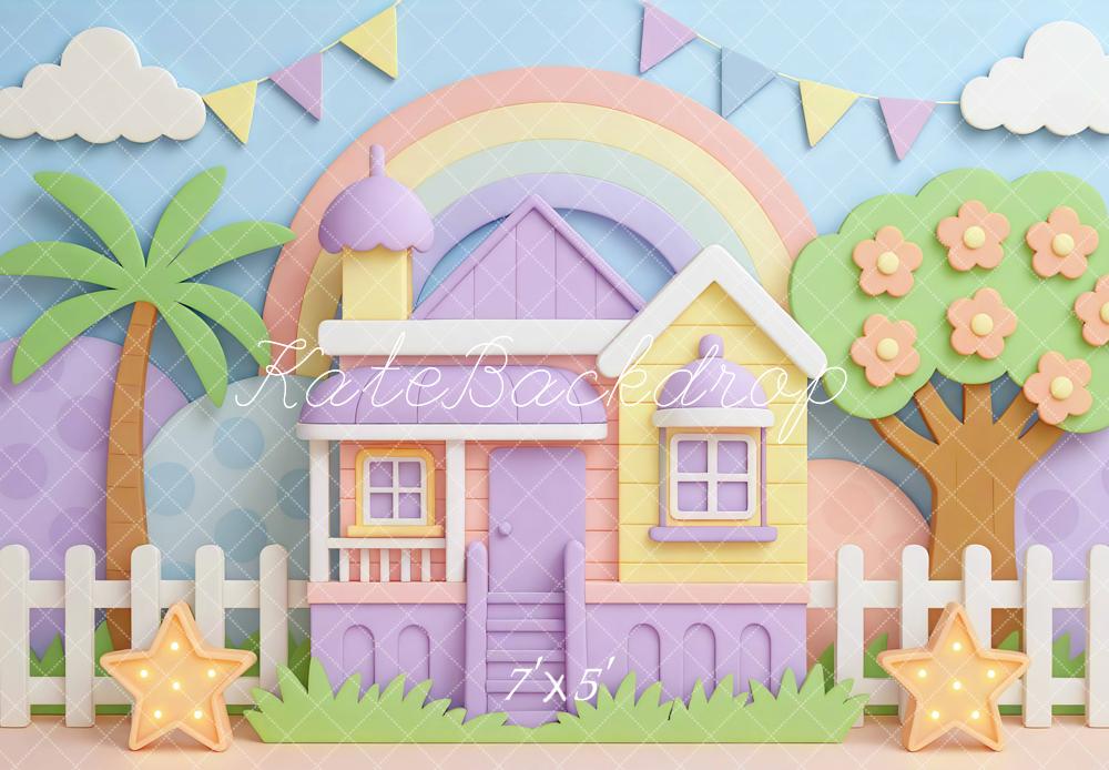 Kate Maison Arc-en-Ciel Étoiles Pastel Toile de fond conçue par Mini MakeBelieve