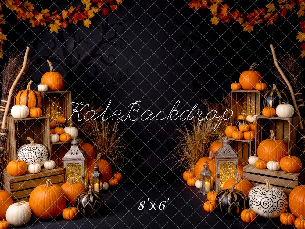 Kate Halloween Citrouilles Lanternes Feuilles Toile de fond conçue par Patty Roberts