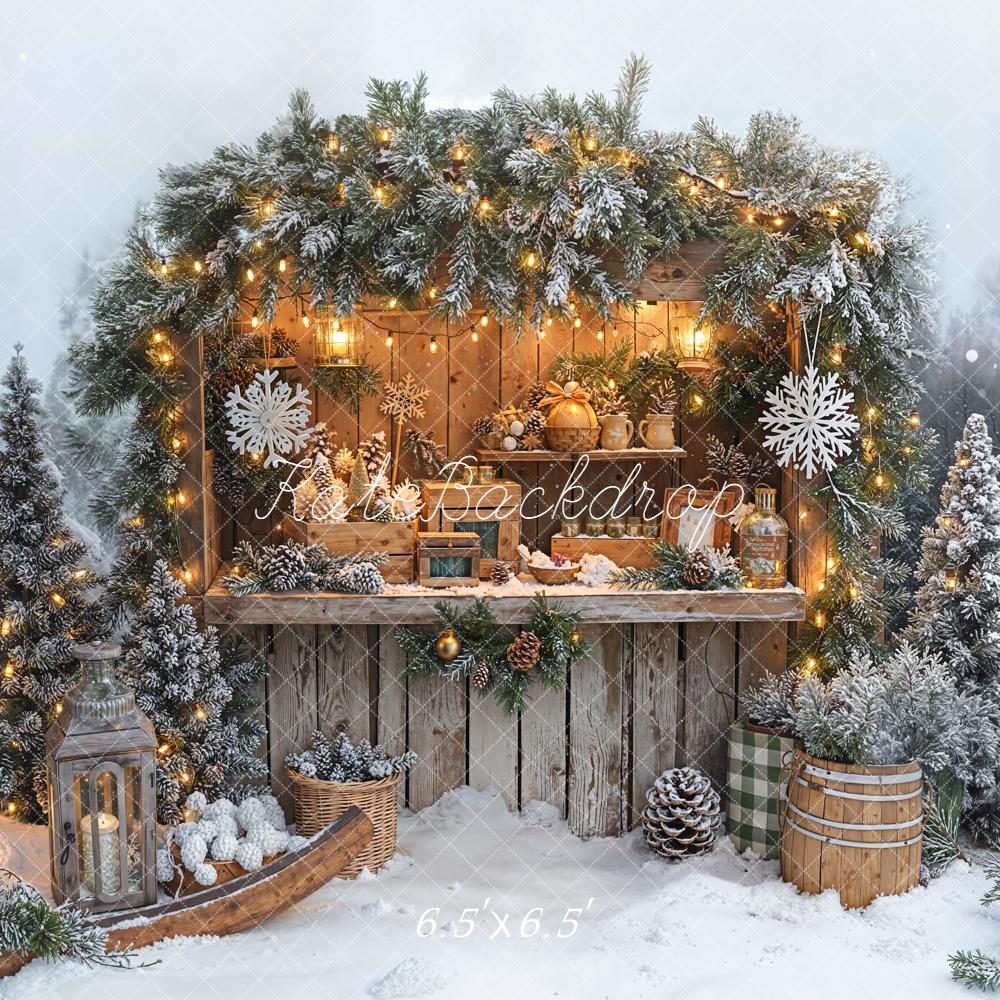 Kate Hiver Marché Neige Sapins Lumière Toile de fond conçue par Emetselch