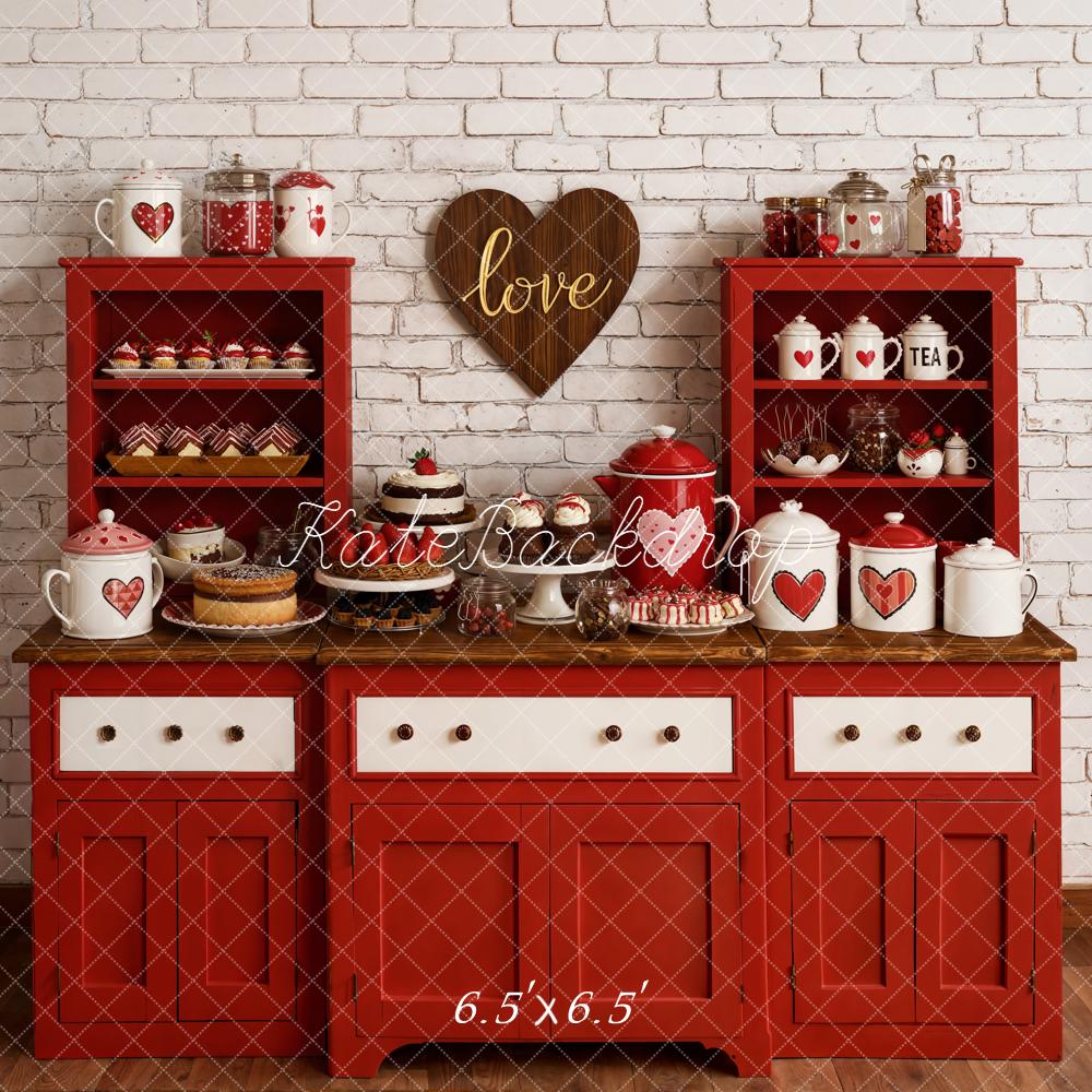 Kate Saint Valentin Cuisine Rouge Desserts Toile de fond conçue par Emetselch - Kate Backdrop FR