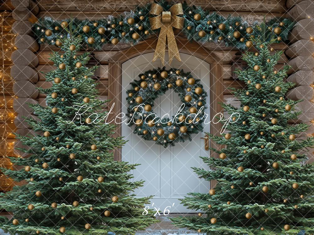 Kate Sapins de Noël Chalet Porte Neige Toile de fond conçue par Mini MakeBelieve - Kate Backdrop FR