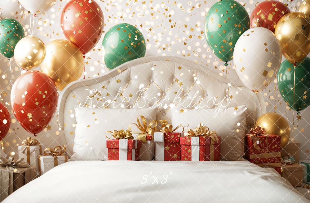 Kate Noël Lit Ballons Cadeaux Paillettes Toile de fond conçue par Emetselch - Kate Backdrop FR