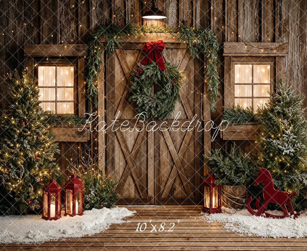 Kate Noël Porte Chalet Bois Lanternes Toile de fond en Laine conçue par Emetselch