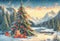 Kate Noël Sapin Cadeaux Neige Montagne Toile de fond conçue par Emetselch - Kate Backdrop FR