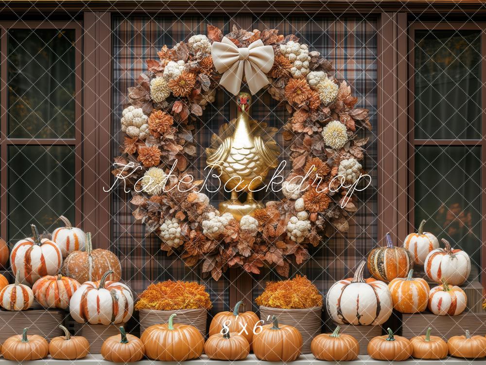 Kate Automne Citrouilles Couronne Fenêtre Toile de fond conçue par Mini MakeBelieve - Kate Backdrop FR