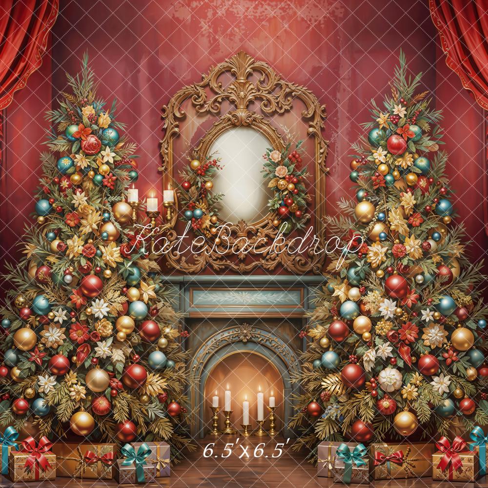 Kate Noël Sapins Cheminée Rideaux Cadeaux Toile de fond conçue par Emetselch - Kate Backdrop FR