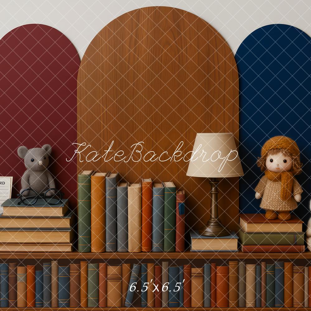 Kate Bibliothèque Jouets Peluches Livres Toile de fond conçue par Patty Roberts