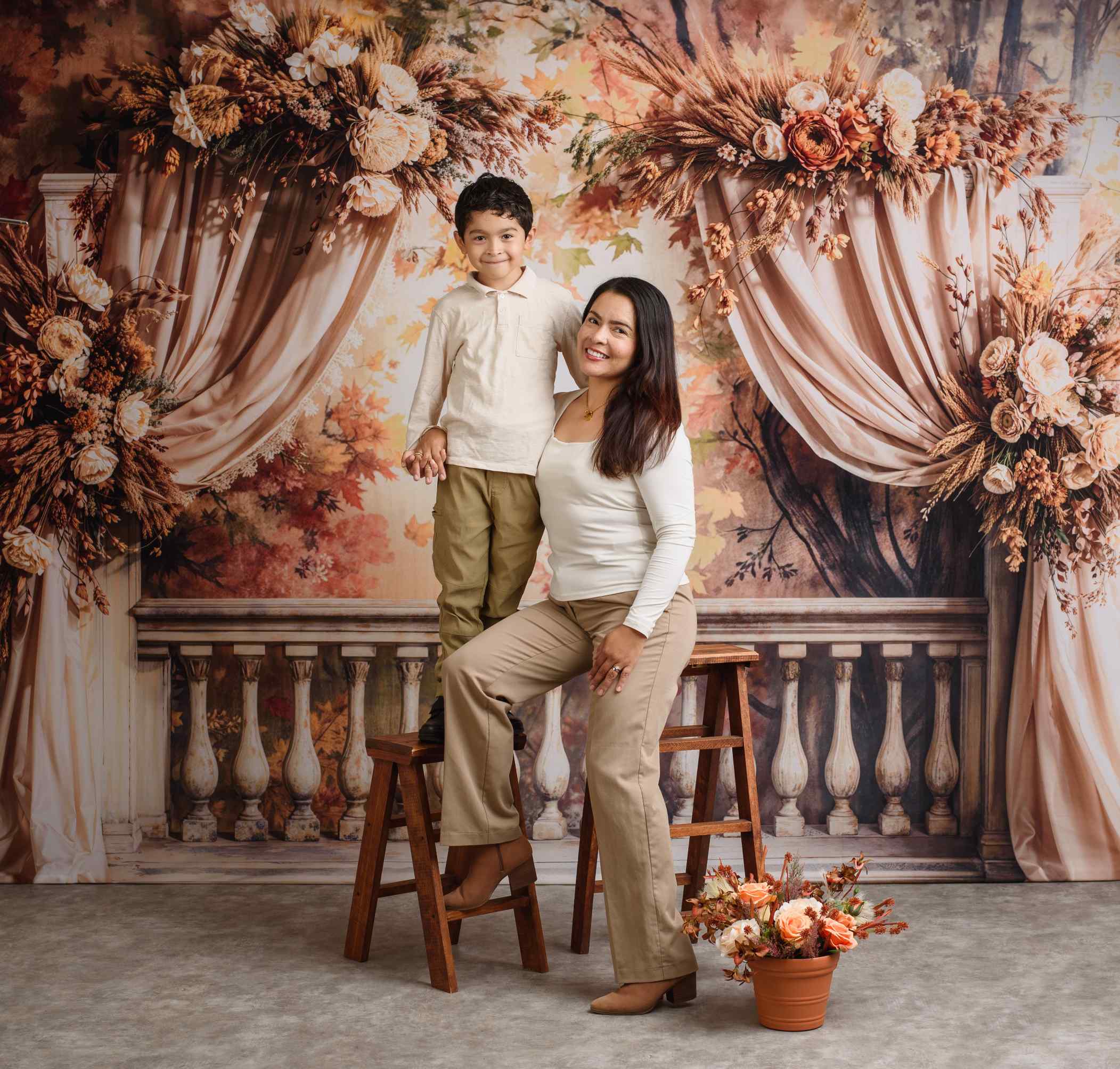 Kate Automne Balcon Rétro Fleurs Rideau Toile de fond conçue par Emetselch