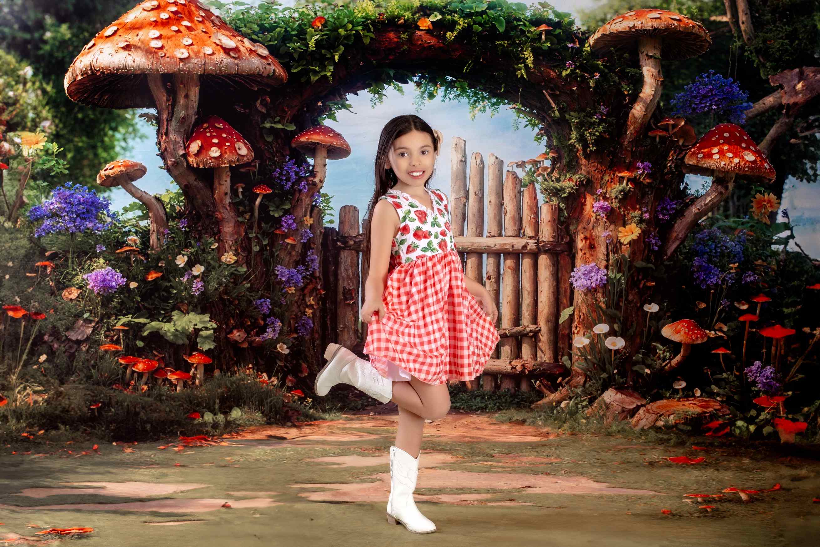 Kate Printemps Conte de fées Arche Champignon Toile de fond+Champignon Forêt Prairie Sol Toile de fond - Kate Backdrop FR