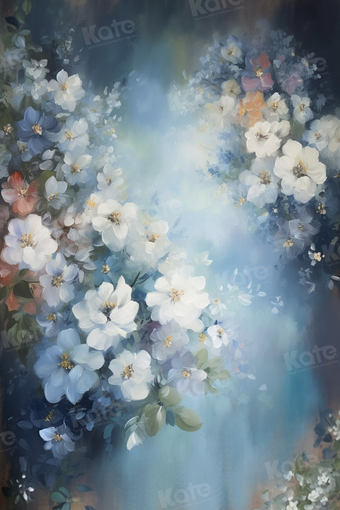 Kate Bleu Beaux-Arts Floraison Fleurs Toile de fond Conçu par GQ - Kate Backdrop FR