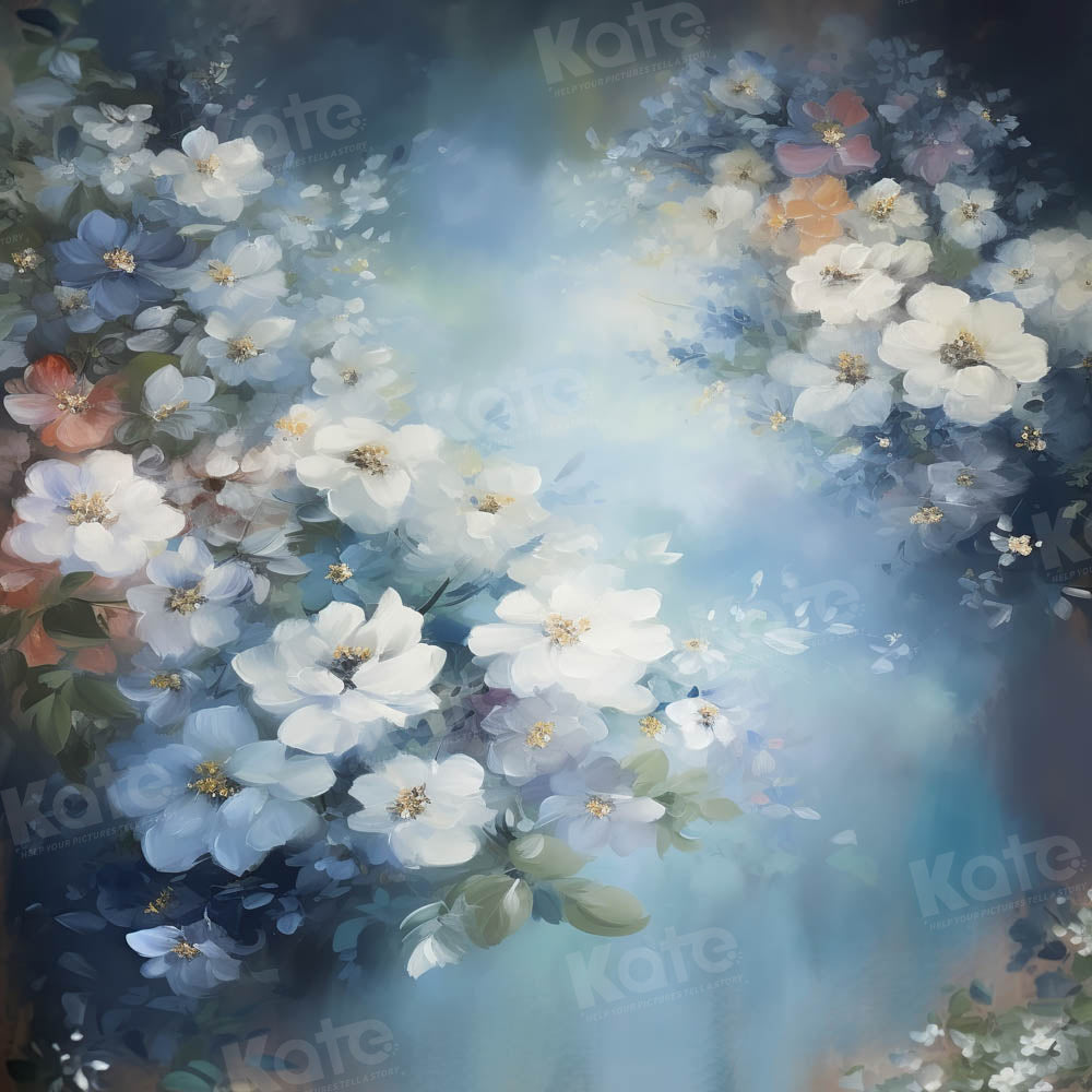 Kate Bleu Beaux-Arts Floraison Fleurs Toile de fond Conçu par GQ - Kate Backdrop FR