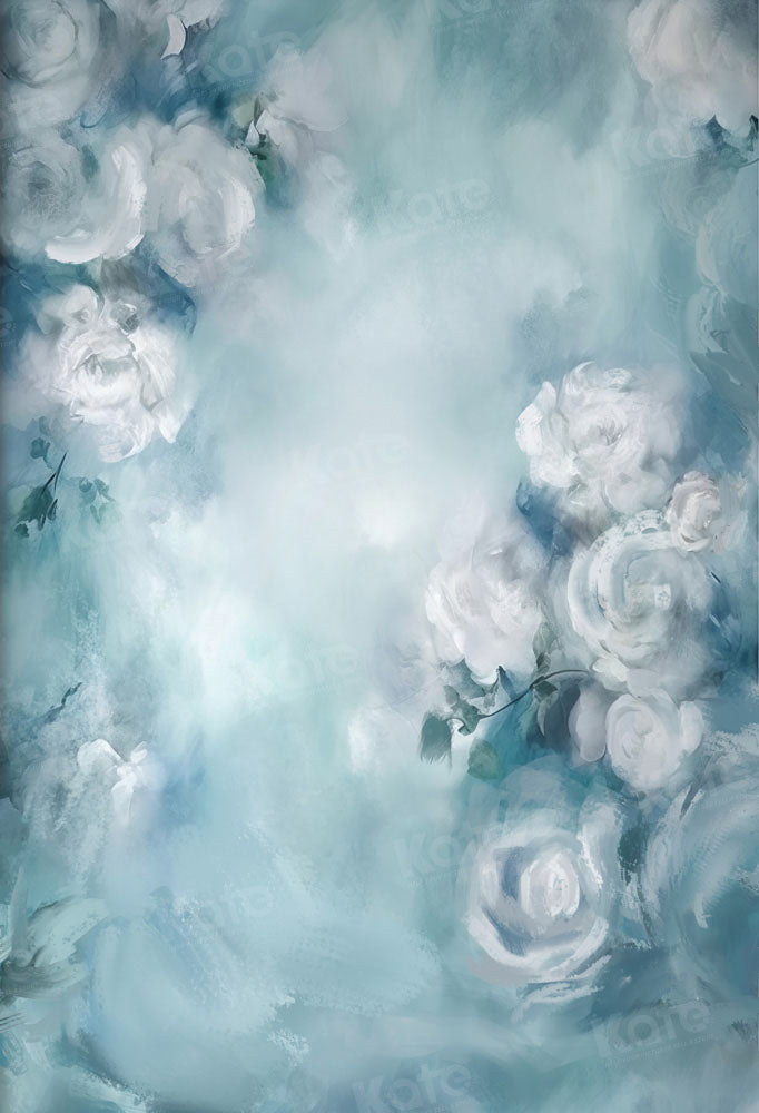 Kate Bleu Blanc Beaux-Arts Fleurs Toile de fond Conçu par GQ - Kate Backdrop FR