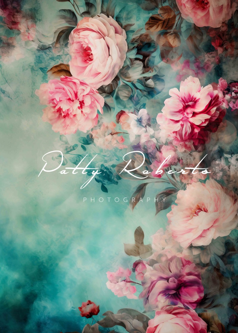 Kate Rose Bleu-vert Floral Beaux-arts Toile de fond Conçu par Patty Robert - Kate Backdrop FR