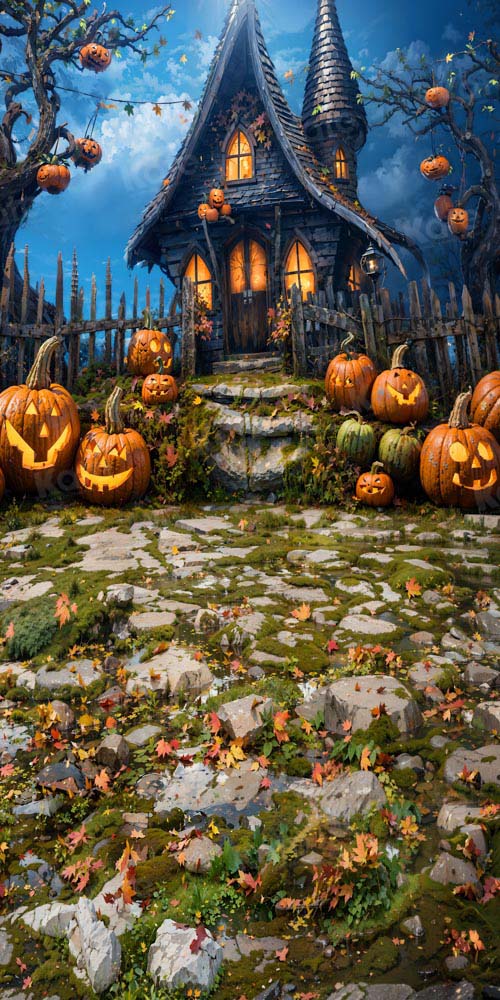 Kate Sweep Mur-à-Sol Halloween Citrouille Maison Toile de fond conçue par Chain Photographie - Kate Backdrop FR