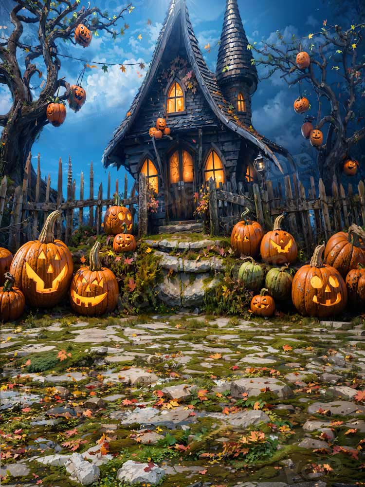 Kate Halloween Citrouille Maison Sol Toile de fond conçue par Chain Photographie - Kate Backdrop FR