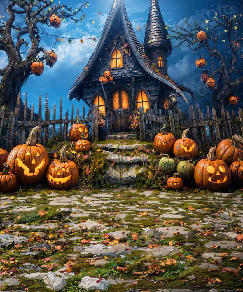 Kate Halloween Citrouille Maison Sol Toile de fond conçue par Chain Photographie - Kate Backdrop FR